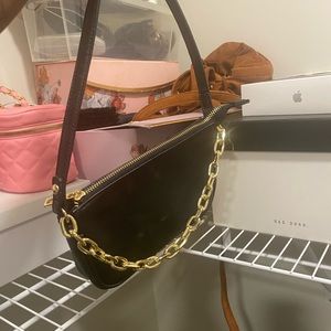 Black , Gold chain accent Shoulder Bag